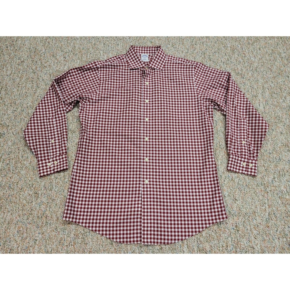 Brooks Brothers 346 Mens 16.5 32/33 Red Gingham Slim Fit Non-Iron Shirt
